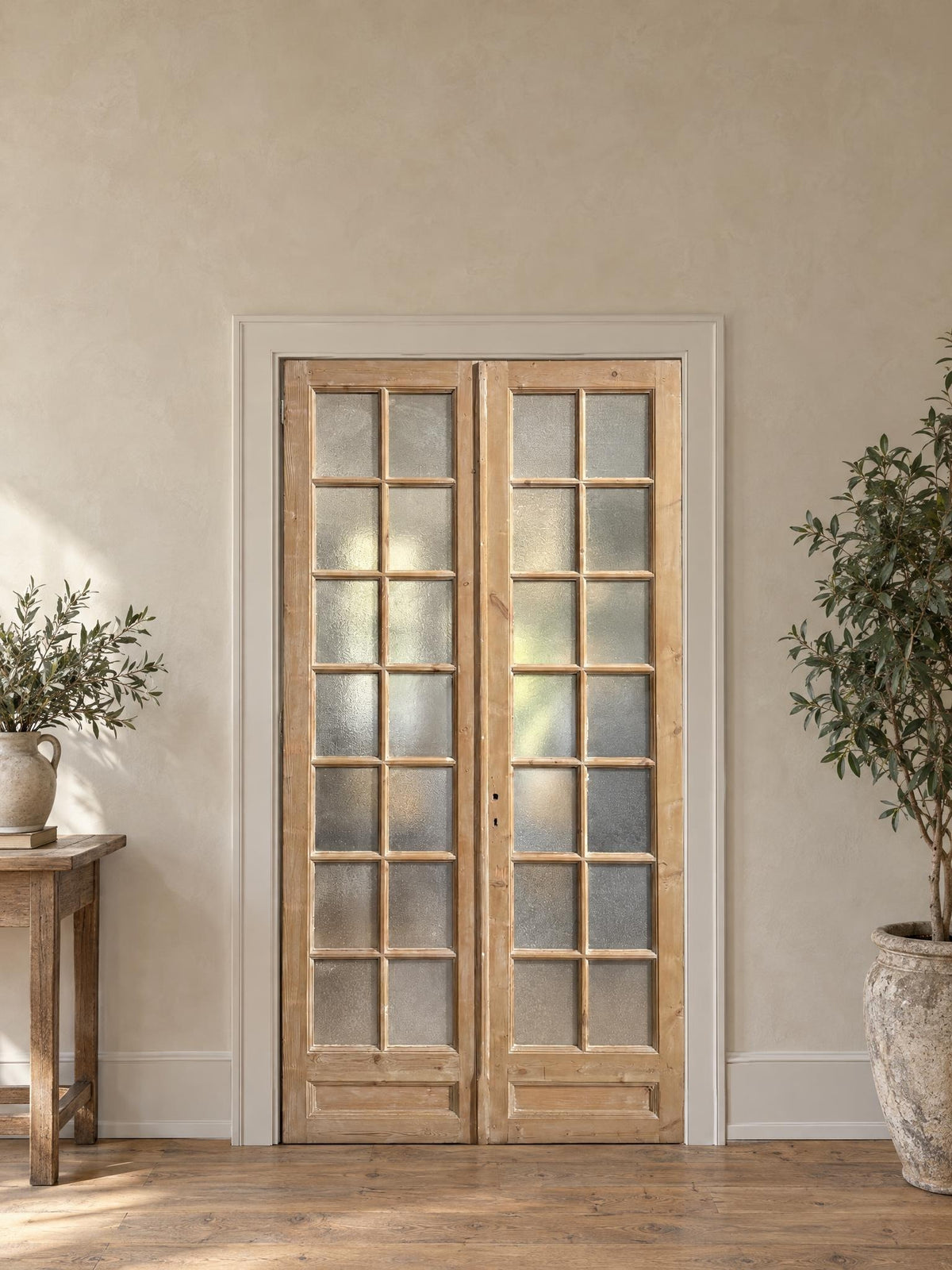 Antique Textured Glass French Doors - 51x100 - N813 shown installed in a room (digital preview)