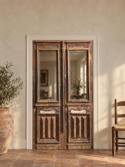 Antique Fluted Panel French Entry Doors - 59x104 - N815 shown installed in a room (digital preview)