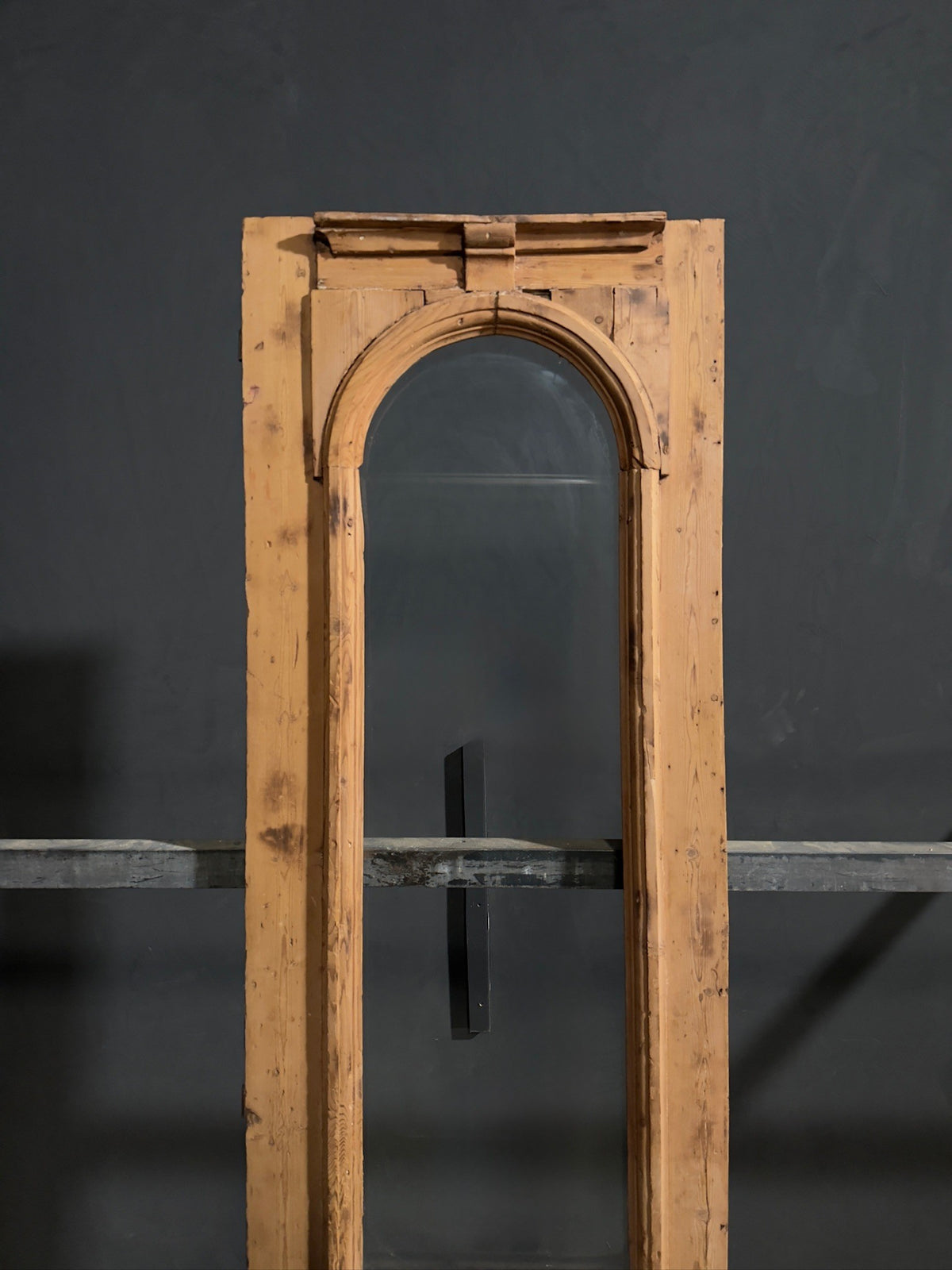 Antique Carved Arched Glass Single Door - 23x91 - N816