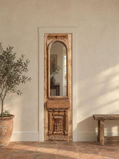Antique Carved Arched Glass Door - 23x91 - N817 shown installed in a room (digital preview)