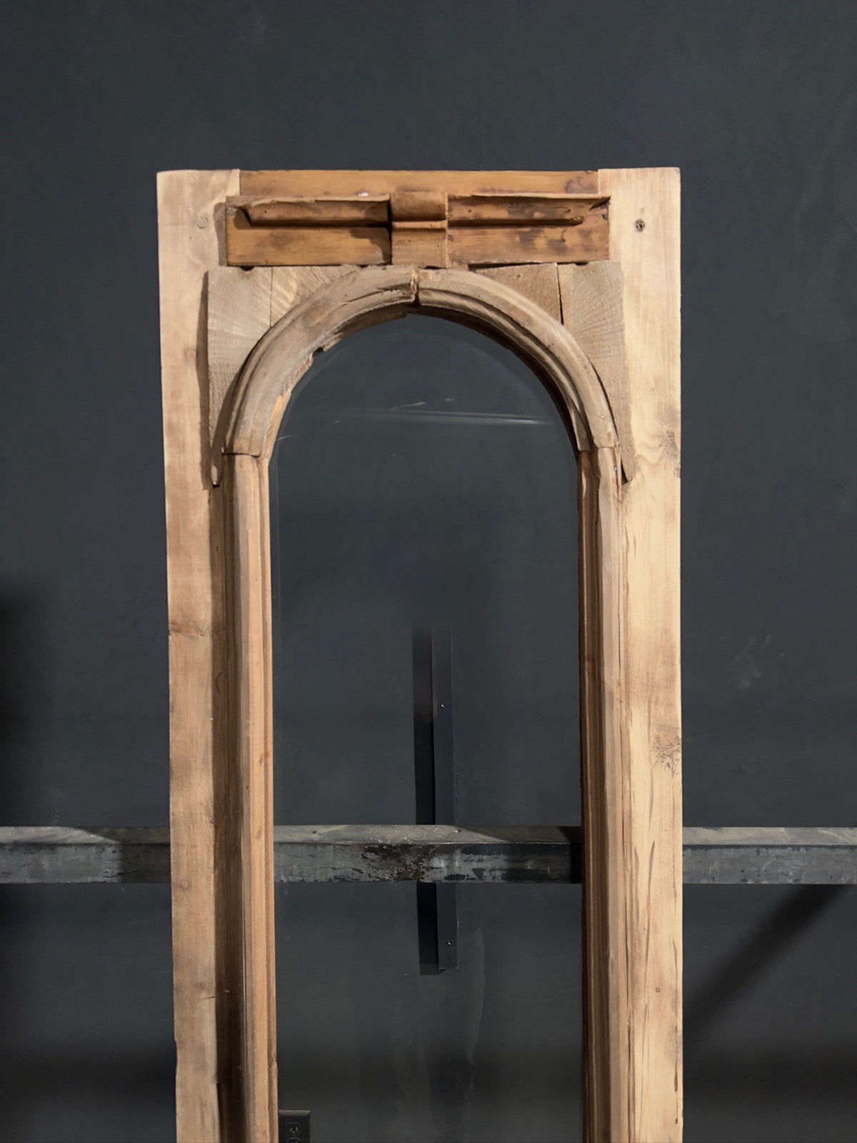 Antique Carved Arched Glass Door - 23x91 - N817