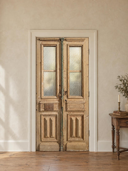 Antique Architectural Textured Glass Double Doors - 44x94 - N818 shown installed in a room (digital preview)