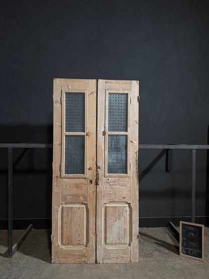 Antique Architectural Textured Glass Double Doors - 44x94 - N818