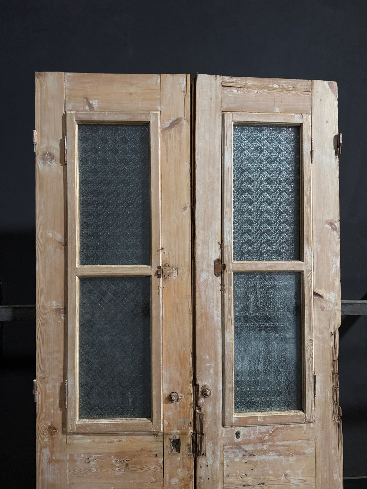 Antique Architectural Textured Glass Double Doors - 44x94 - N818