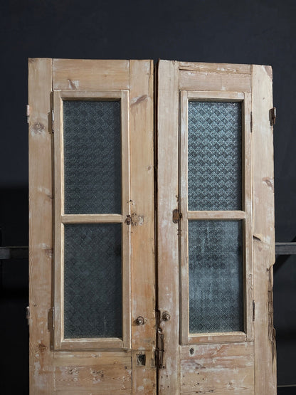 Antique Architectural Textured Glass Double Doors - 44x94 - N818