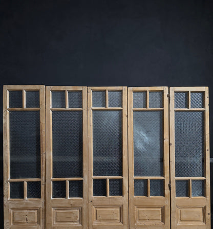 Antique Textured Glass Raised Panel French Doors - 93.5x96.5 - N819