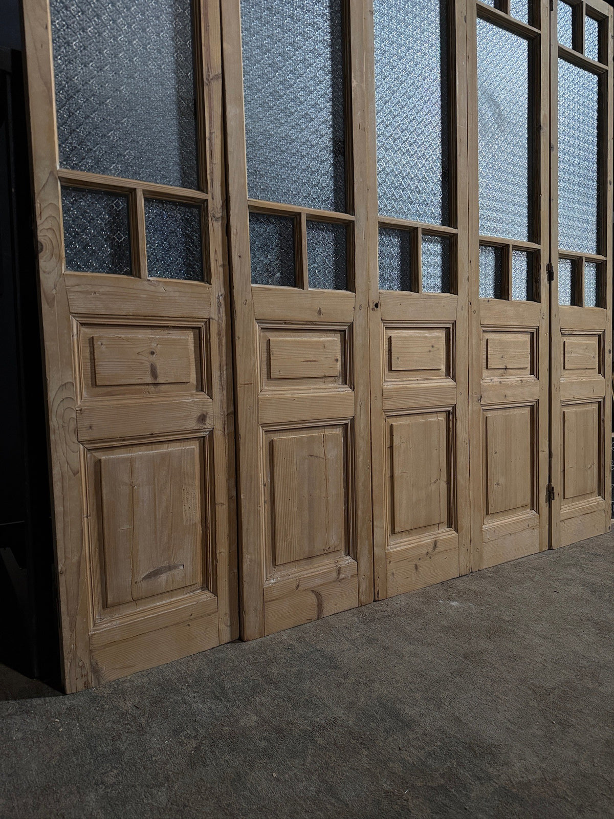 Antique Textured Glass Raised Panel French Doors - 93.5x96.5 - N819