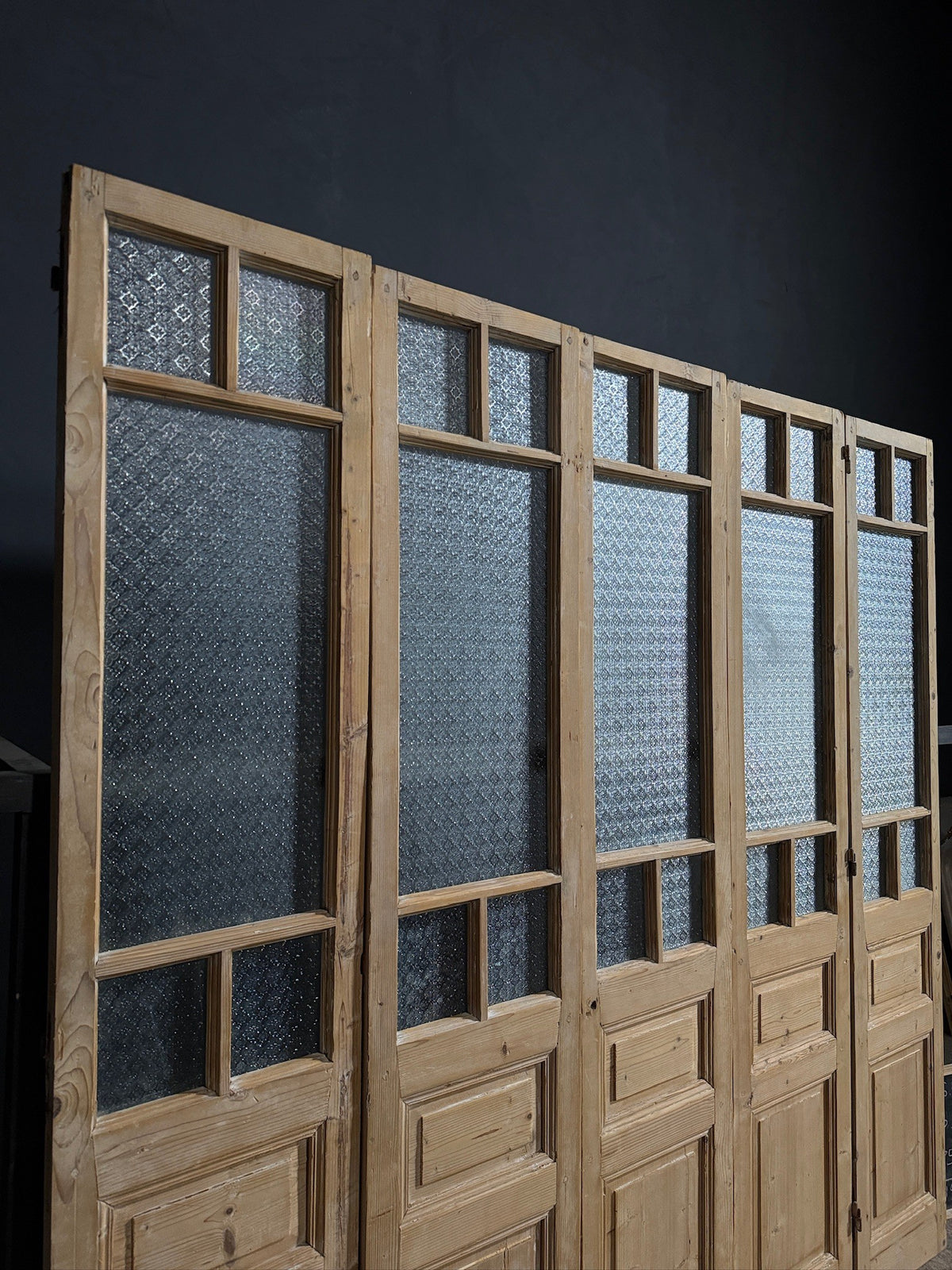 Antique Textured Glass Raised Panel French Doors - 93.5x96.5 - N819