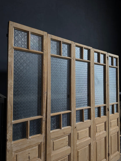 Antique Textured Glass Raised Panel French Doors - 93.5x96.5 - N819