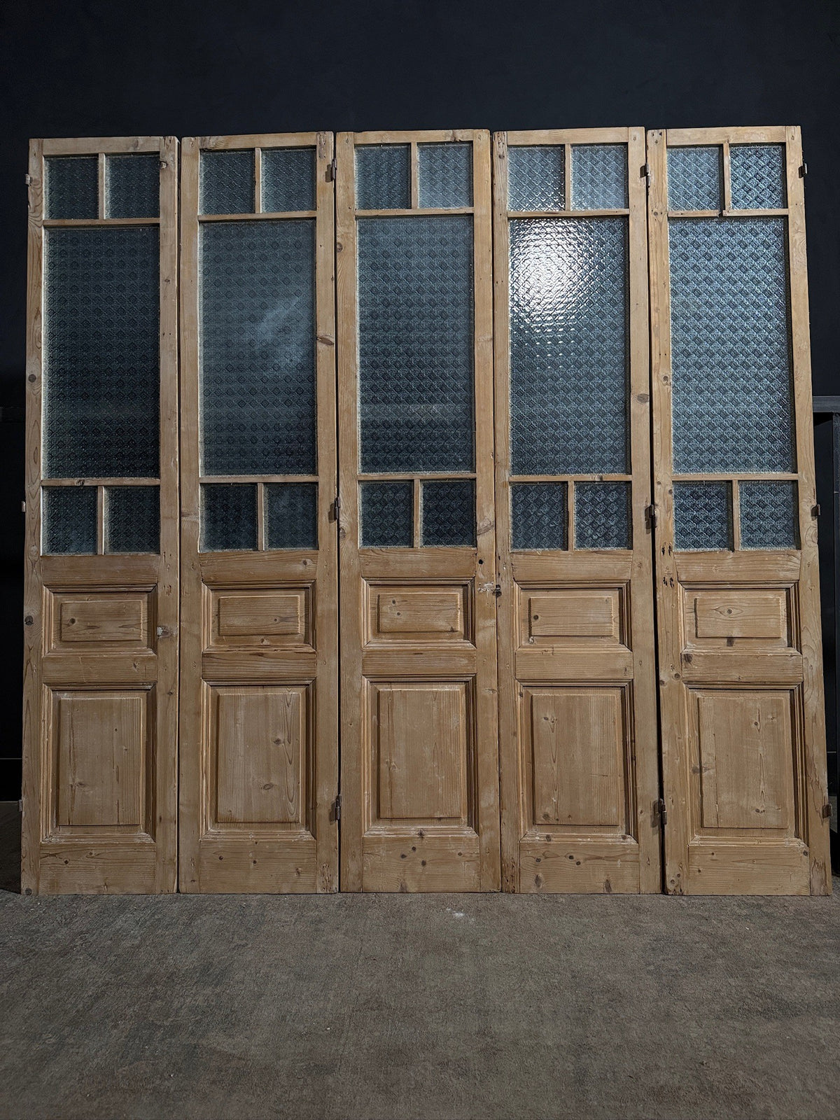 Antique Textured Glass Raised Panel French Doors - 93.5x96.5 - N819