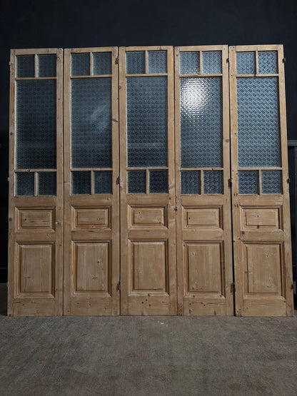 Antique Textured Glass Raised Panel French Doors - 93.5x96.5 - N819