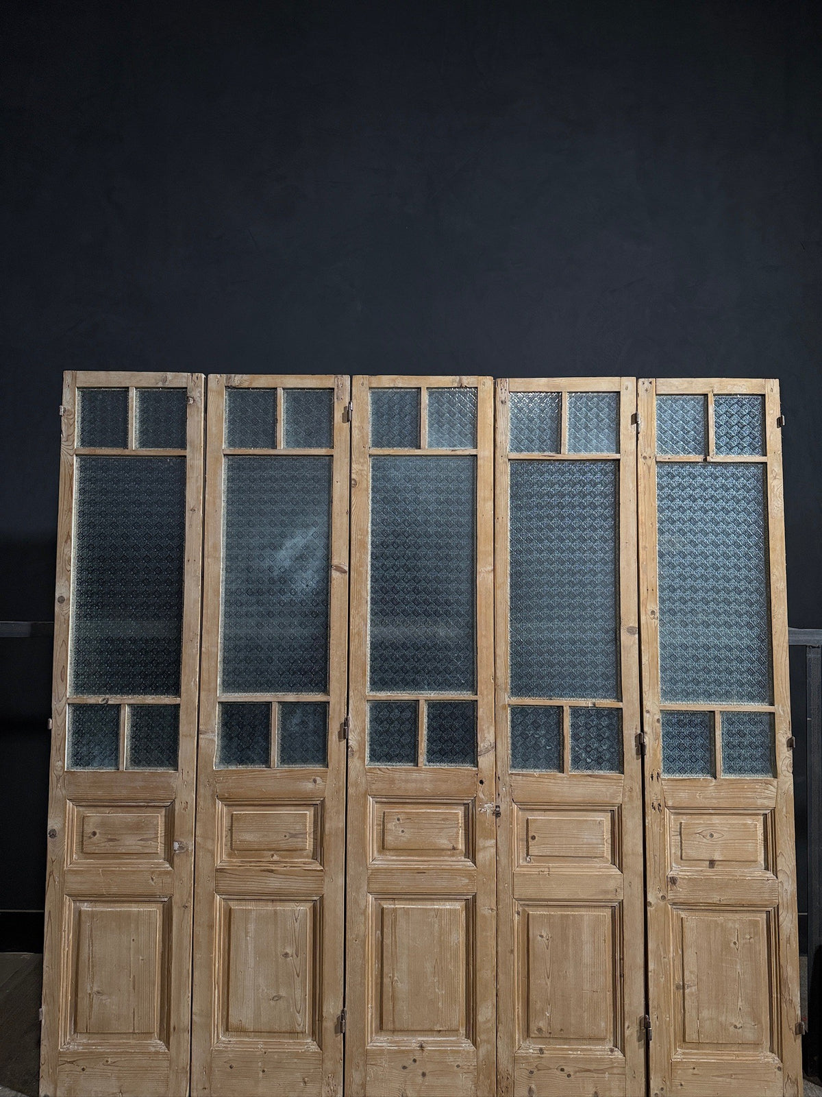 Antique Textured Glass Raised Panel French Doors - 93.5x96.5 - N819