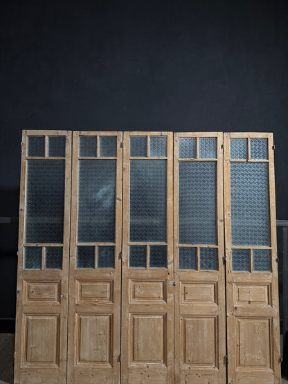 Antique Textured Glass Raised Panel French Doors - 93.5x96.5 - N819