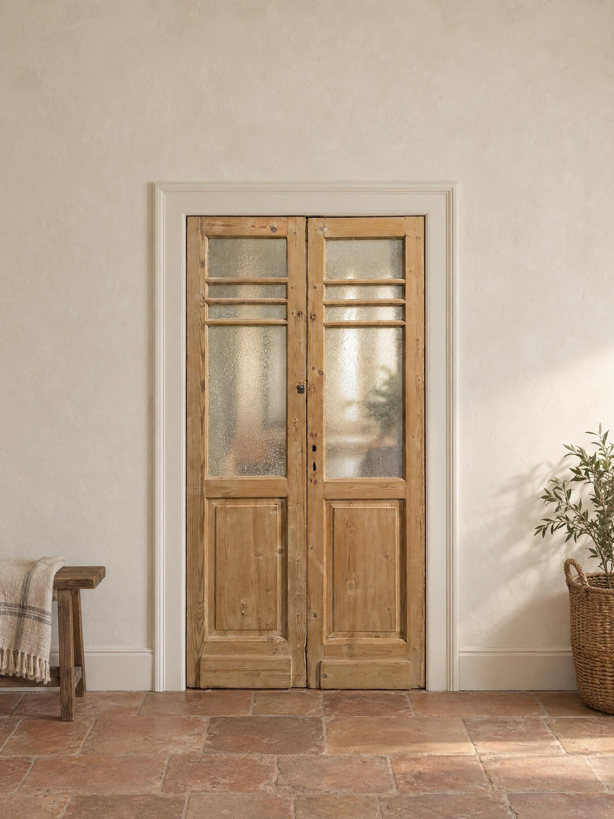 Antique Textured Glass French Doors - 40.5x80 - N831 shown installed in a room (digital preview)