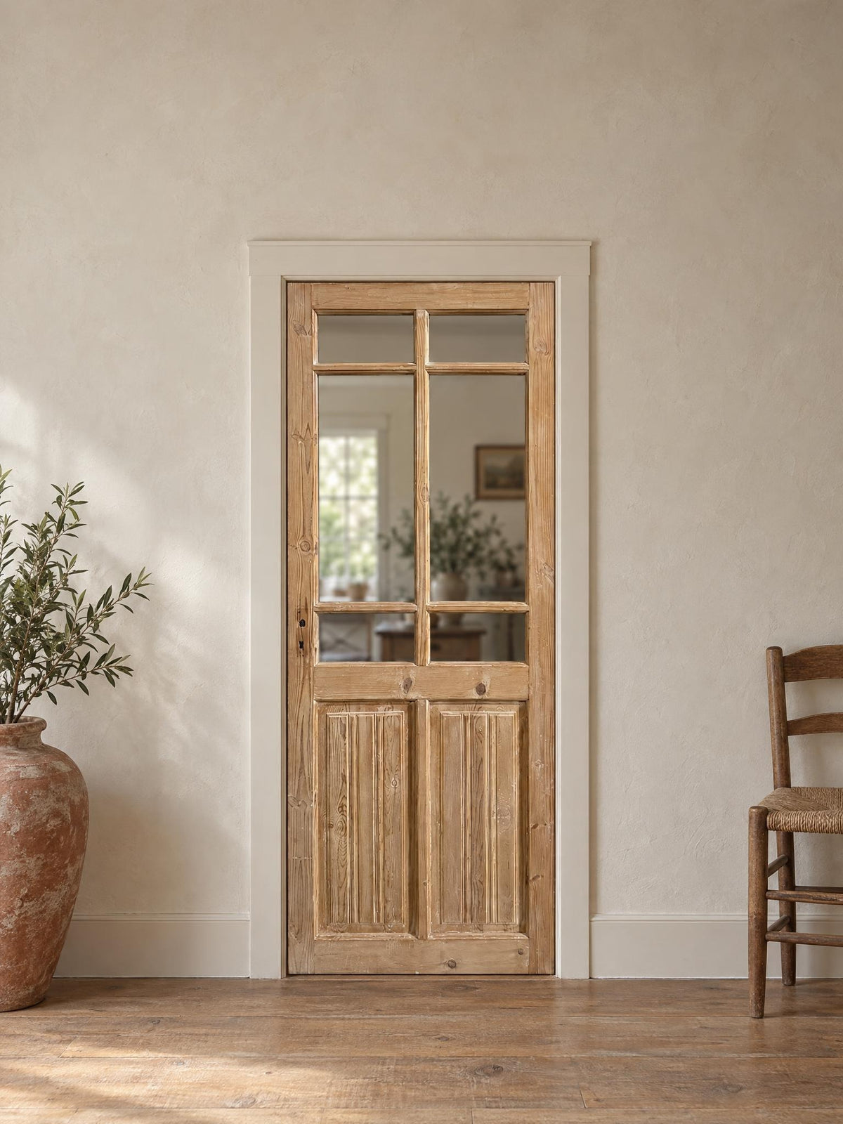 Antique Fluted Panel Glass Pantry Door - 32.75x83.5 - N833 shown installed in a room (digital preview)