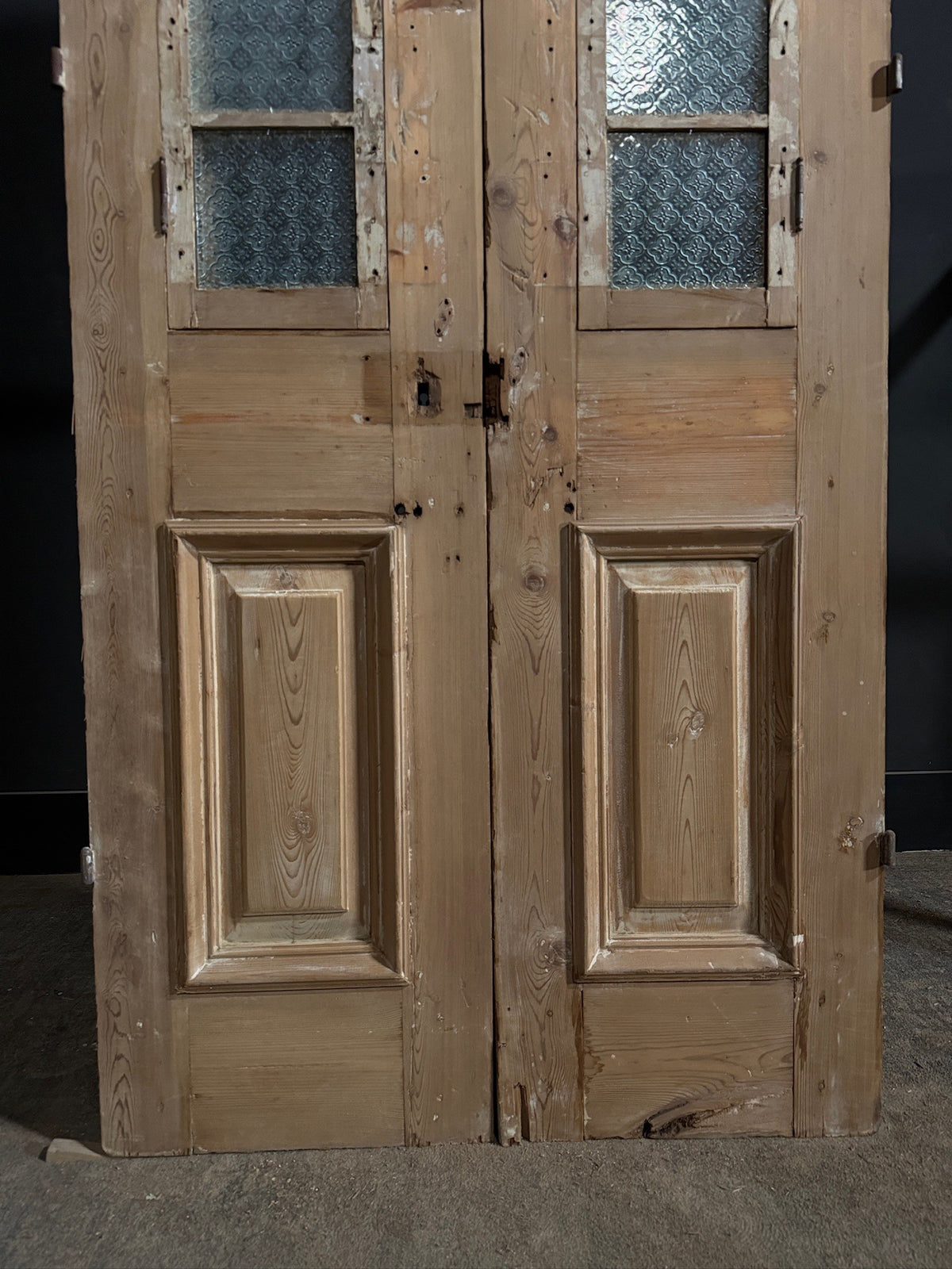 Antique Carved Architectural Textured Glass Double Doors - 36.5x93.5 - N834