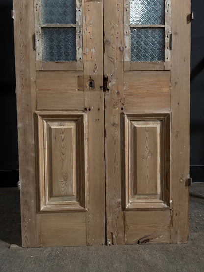 Antique Carved Architectural Textured Glass Double Doors - 36.5x93.5 - N834