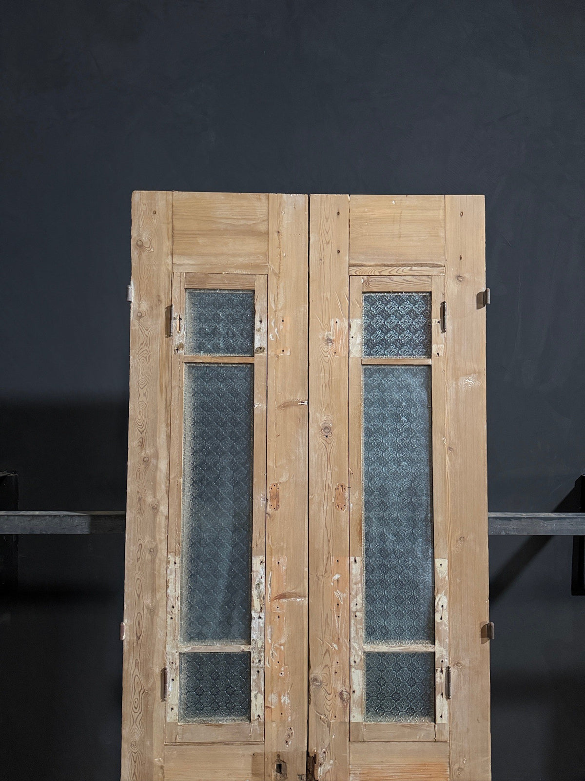 Antique Carved Architectural Textured Glass Double Doors - 36.5x93.5 - N834