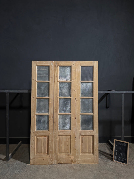 Antique Textured Glass Raised Panel Tri-Fold Doors - 55.5x84 - N835
