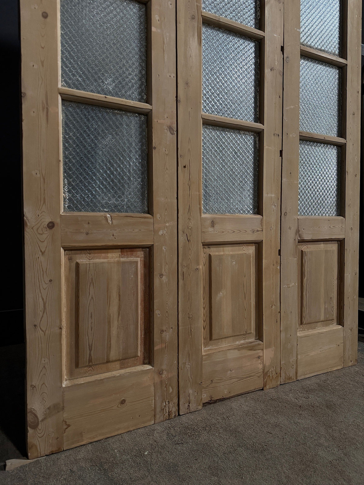 Antique Textured Glass Raised Panel Tri-Fold Doors - 55.5x84 - N835