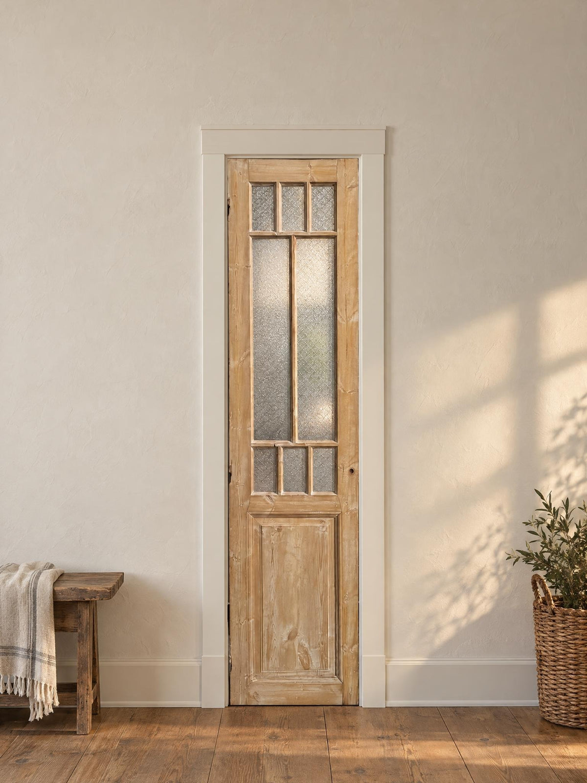 Antique Textured Glass French Door - 21.5x95.5 - N837 shown installed in a room (digital preview)