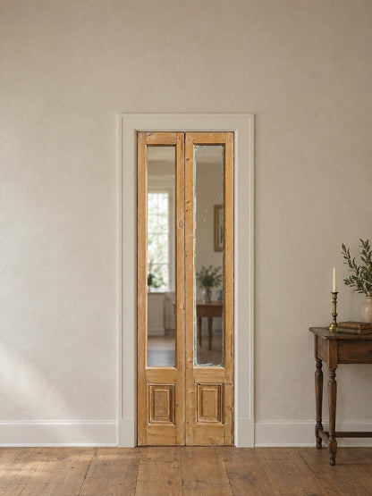Antique Clear Glass Raised Panel French Doors - 26.5x87 - N840 shown installed in a room (digital preview)