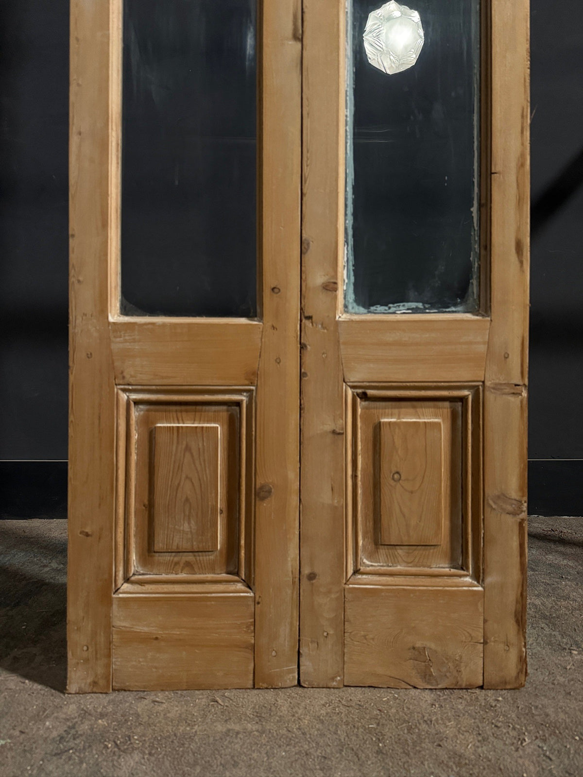 Antique Clear Glass Raised Panel French Doors - 26.5x87 - N840