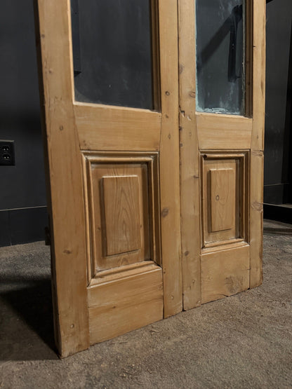 Antique Clear Glass Raised Panel French Doors - 26.5x87 - N840
