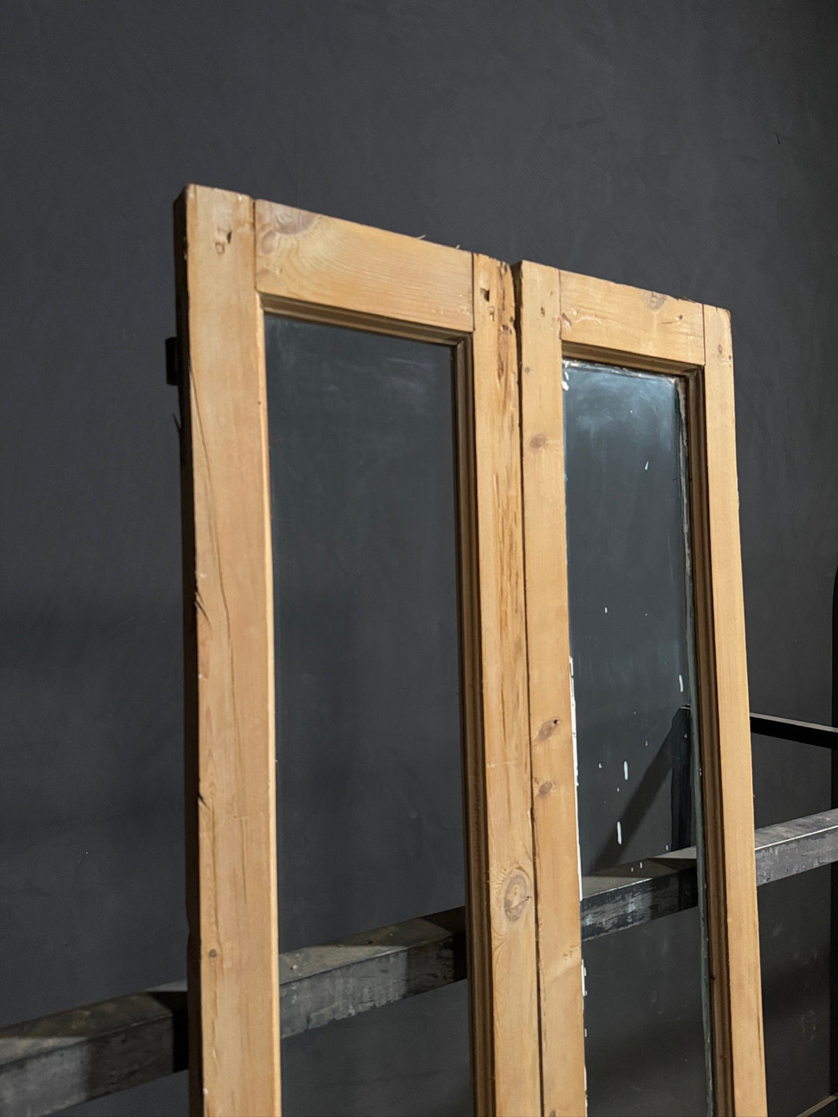 Antique Clear Glass Raised Panel French Doors - 26.5x87 - N840
