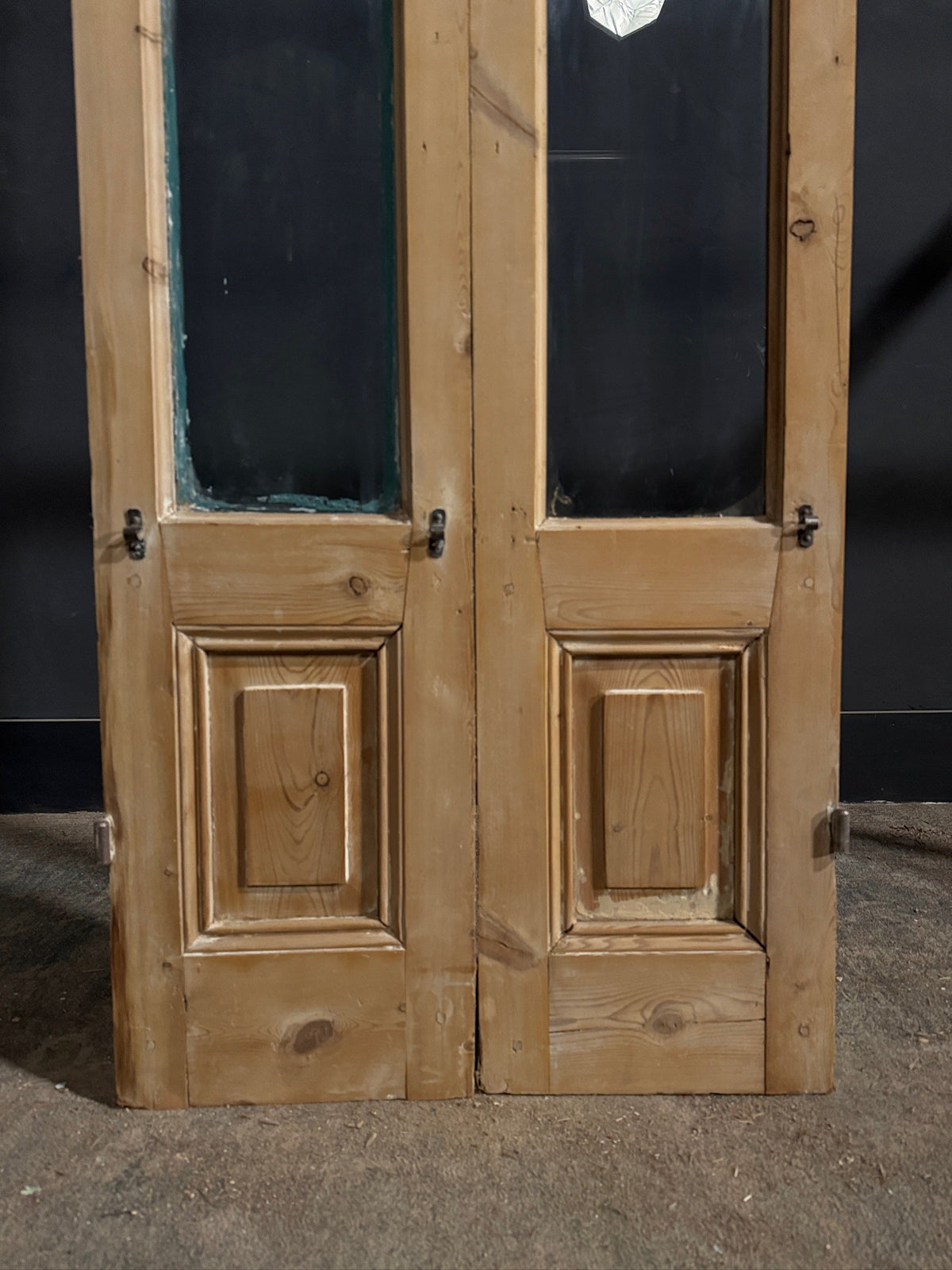 Antique Clear Glass Raised Panel French Doors - 26.5x87 - N840