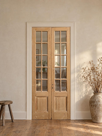 Antique Raised Panel Glass French Doors - 40x96 - N842 shown installed in a room (digital preview)