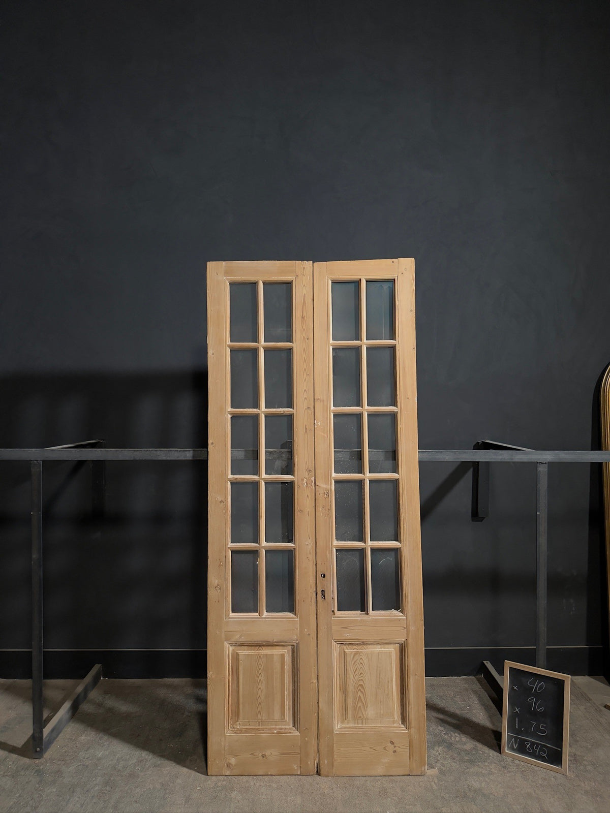 Antique Raised Panel Glass French Doors - 40x96 - N842