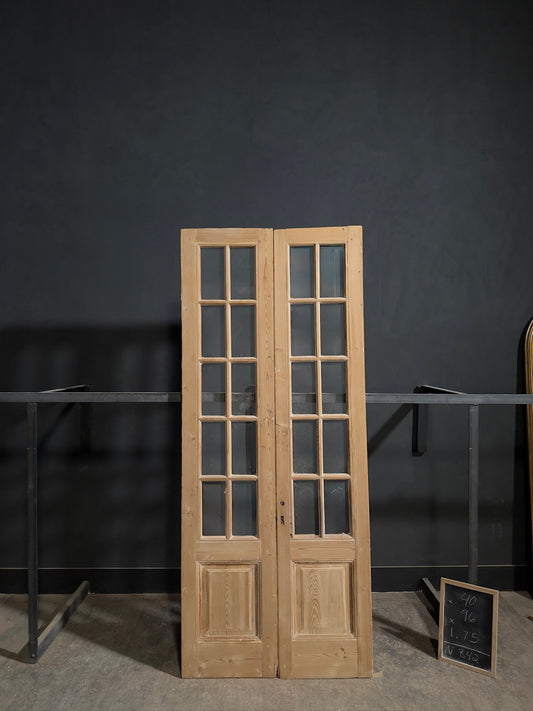 Antique Raised Panel Glass French Doors - 40x96 - N842