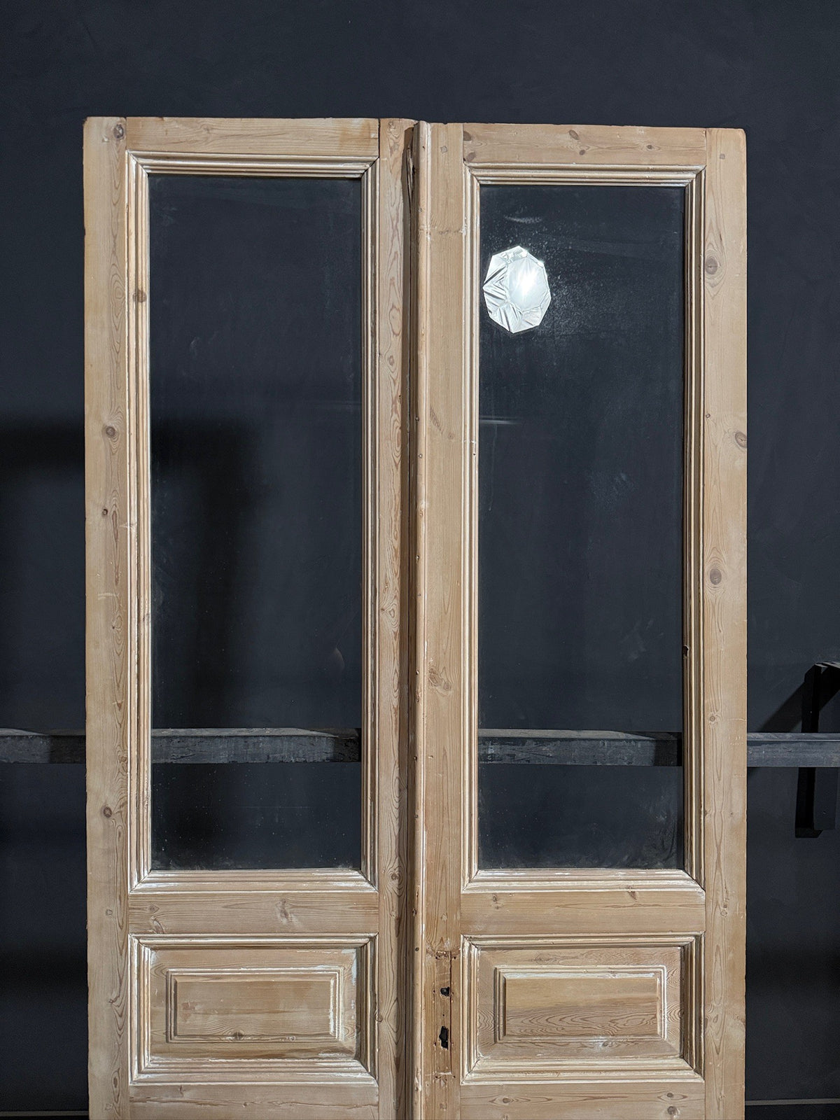 Antique Clear Glass Raised Panel French Doors - 45.5x102 - N843