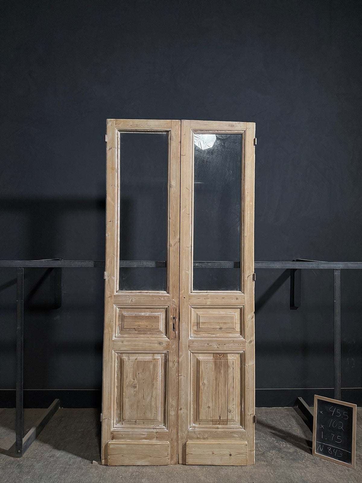 Antique Clear Glass Raised Panel French Doors - 45.5x102 - N843