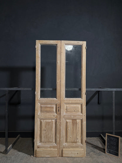 Antique Clear Glass Raised Panel French Doors - 45.5x102 - N843