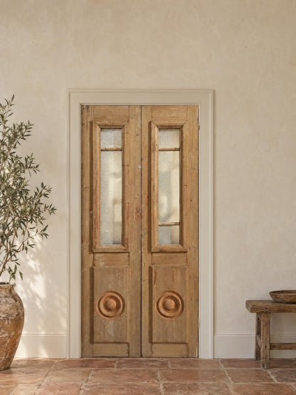 Antique Raised Panel Glass Double Doors - 43x96 - N844 shown installed in a room (digital preview)