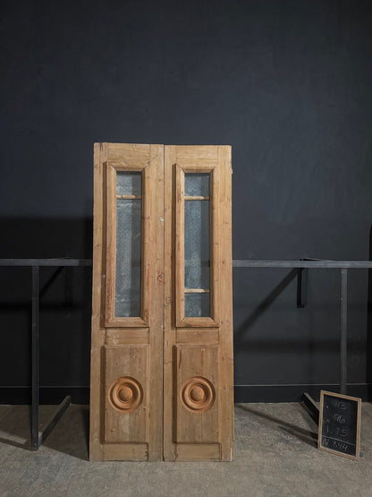 Antique Raised Panel Glass Double Doors - 43x96 - N844