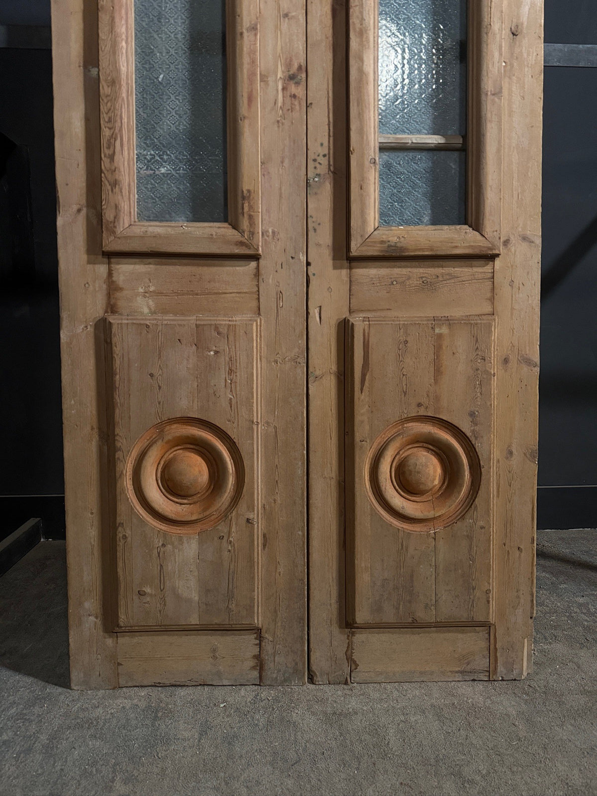 Antique Raised Panel Glass Double Doors - 43x96 - N844