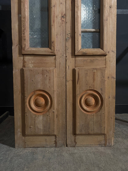 Antique Raised Panel Glass Double Doors - 43x96 - N844