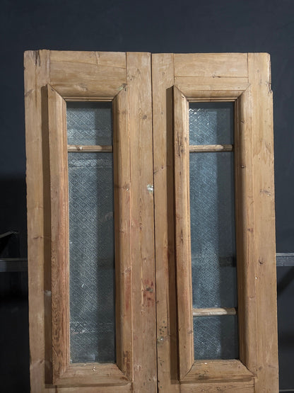 Antique Raised Panel Glass Double Doors - 43x96 - N844