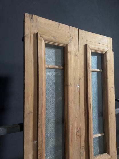 Antique Raised Panel Glass Double Doors - 43x96 - N844