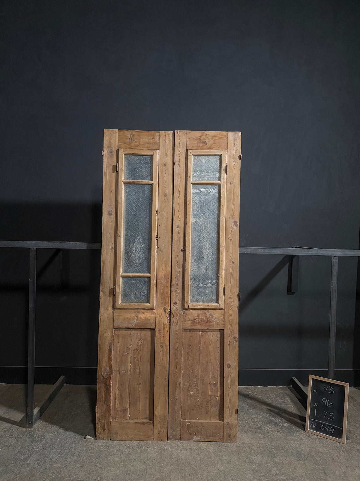 Antique Raised Panel Glass Double Doors - 43x96 - N844