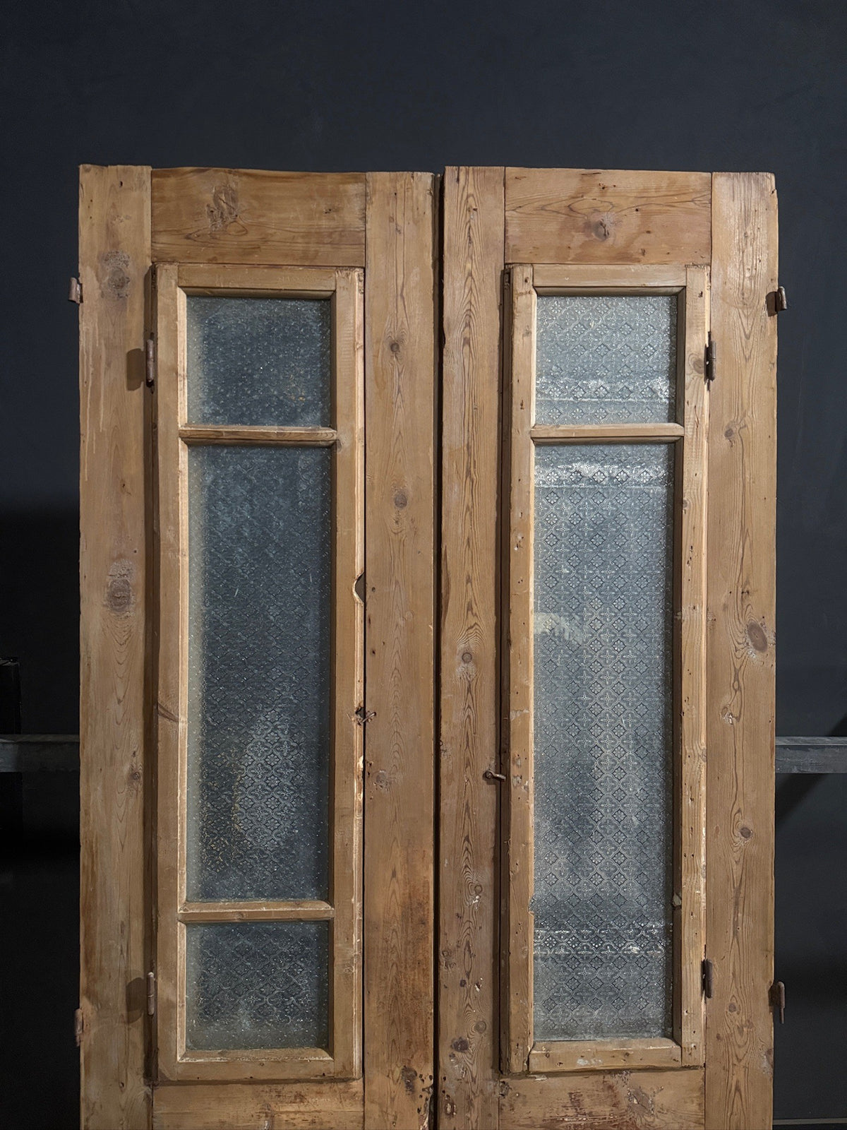 Antique Raised Panel Glass Double Doors - 43x96 - N844
