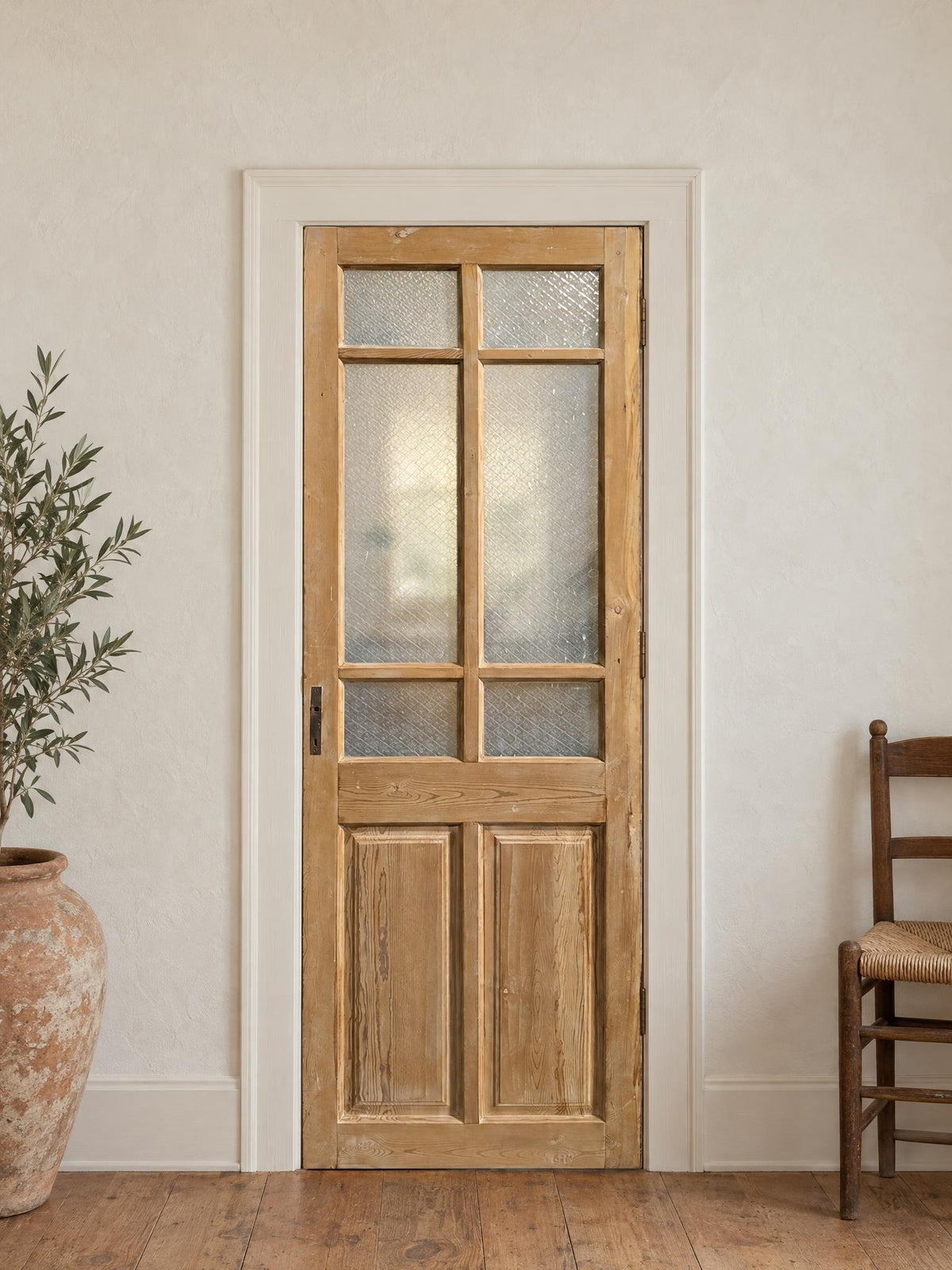 Antique Textured Glass Raised Panel Pantry Door - 31x89.5 - N847 shown installed in a room (digital preview)