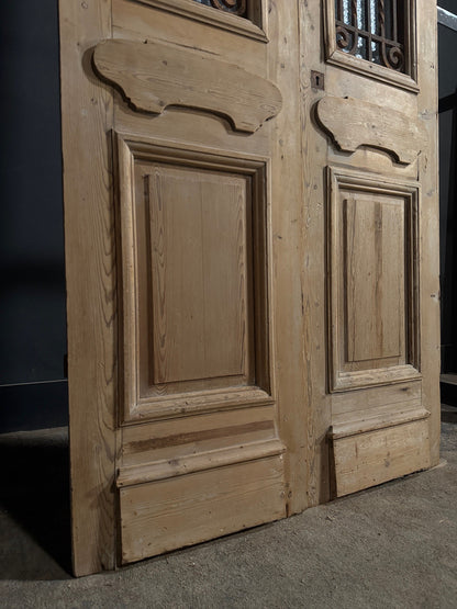 Antique Scrolled Iron Textured Glass Double Doors - 44x100 - N850