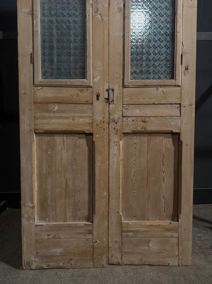 Antique Scrolled Iron Textured Glass Double Doors - 44x100 - N850