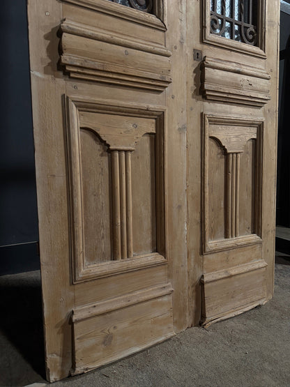 Antique Scrolled Iron Textured Glass Double Doors - 44x101 - N851