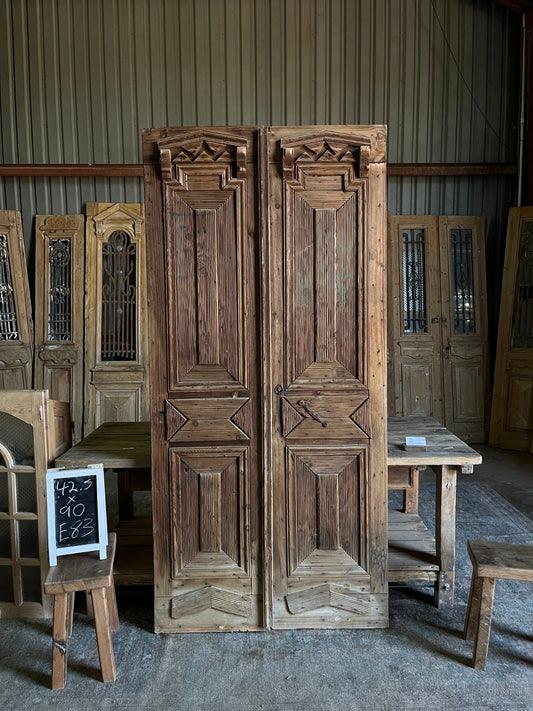 Ornate Antique Carved French Doors - 42.5x90 E83 - Magnolia Antique Door Co.