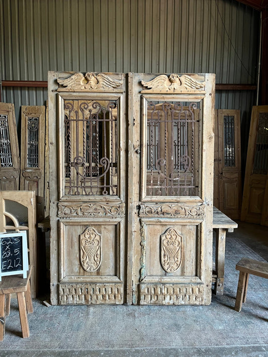 Ornate Carved Iron French Doors - 62.5x88.5 E212 - Magnolia Antique Door Co.